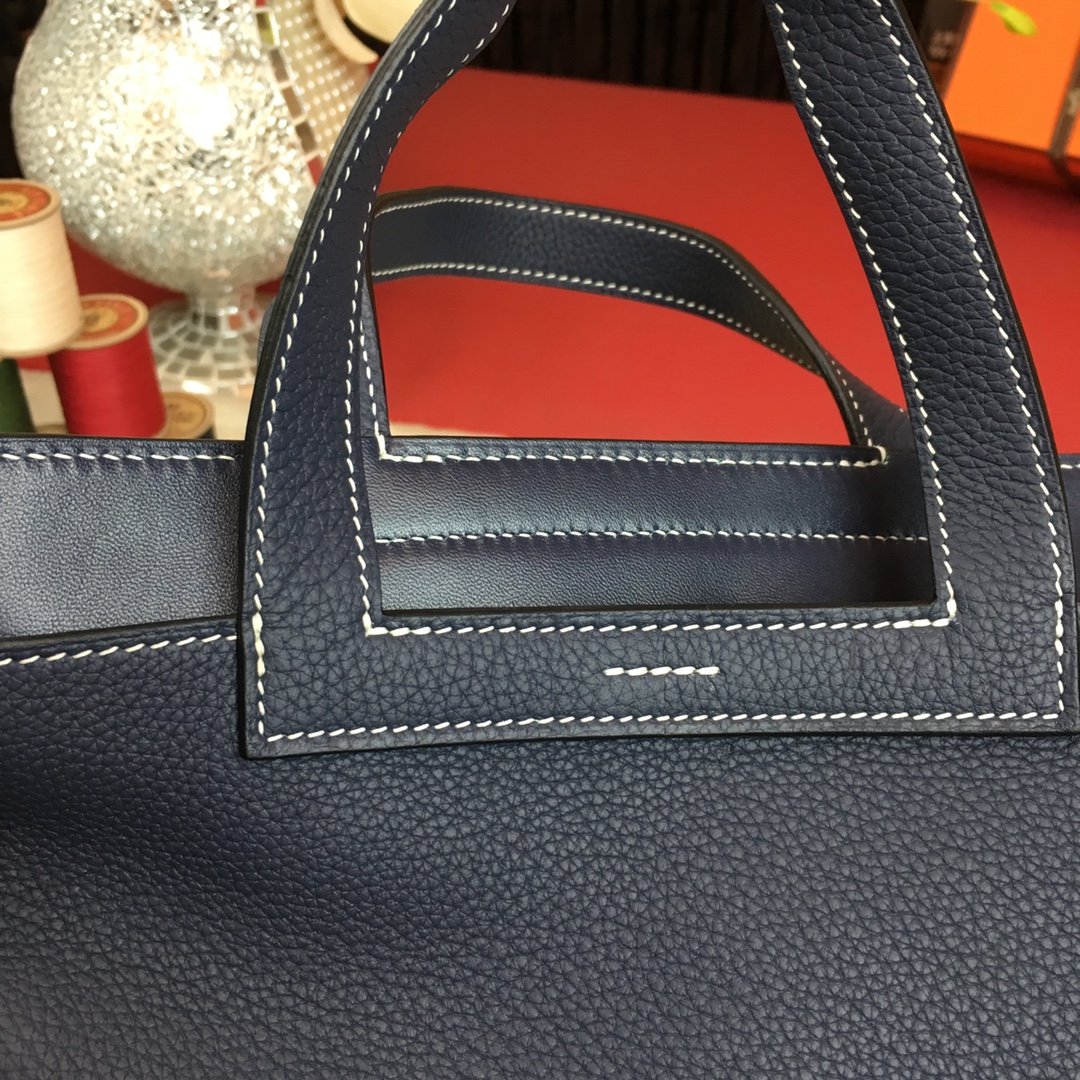 Hermes Halzan 31 Handbag Shoulder Bag In Blue Nuit Clemence Leather